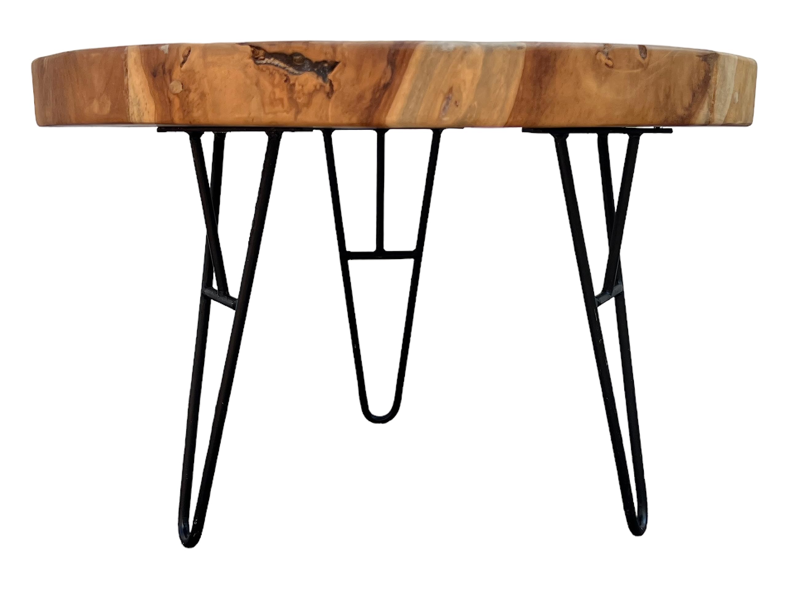 Holz Couchtisch – Beistelltisch Kaffeetisch – Mit DREI Metallbeinen – Rund aus Teakholz – 60x60x43 cm