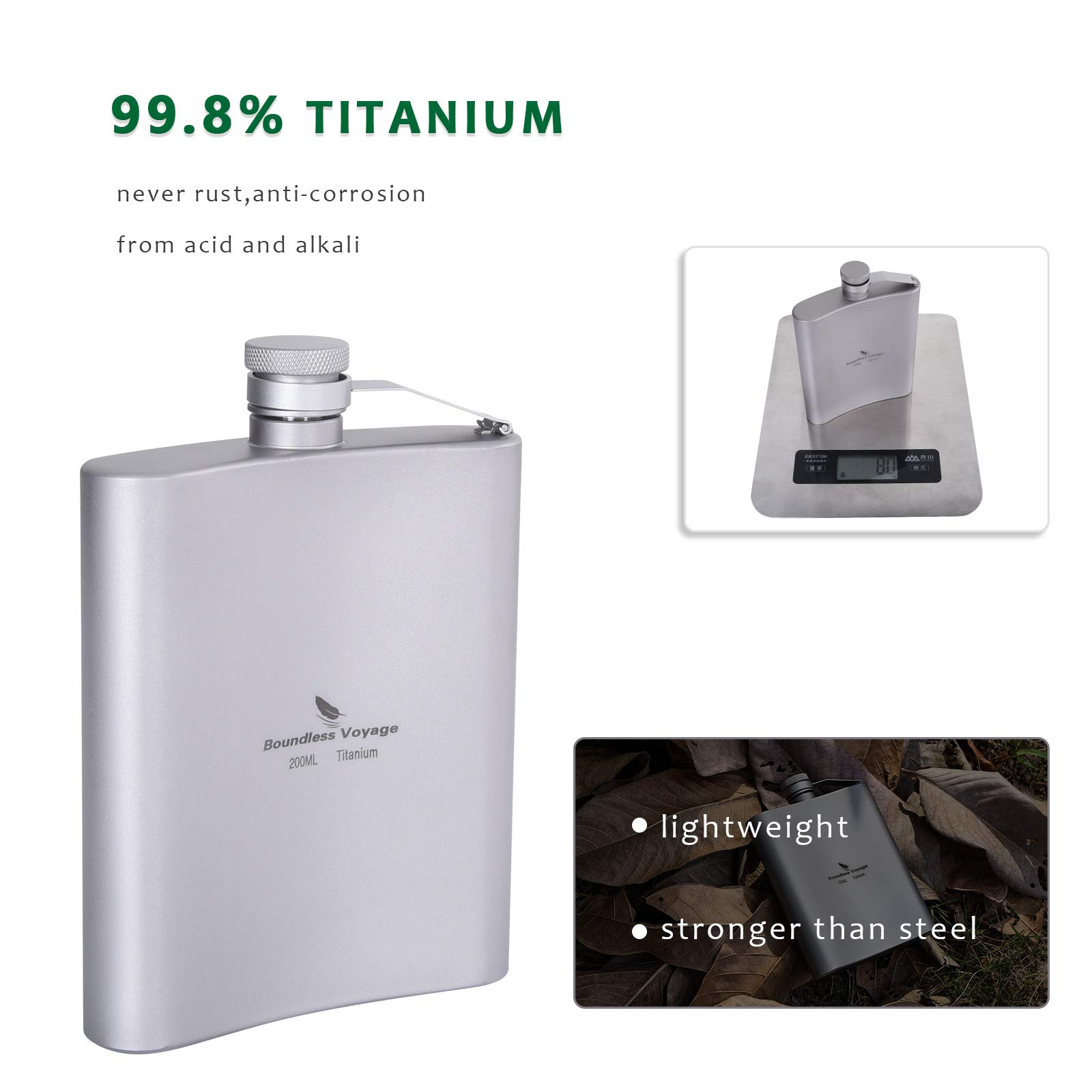 iBasingo 200ml Ensemble De Tasses à Sake en Fiole De Titane avec Entonnoir, Camping en Plein Air Flacon De Whisky Alcool, Tasse à Vin Flagon