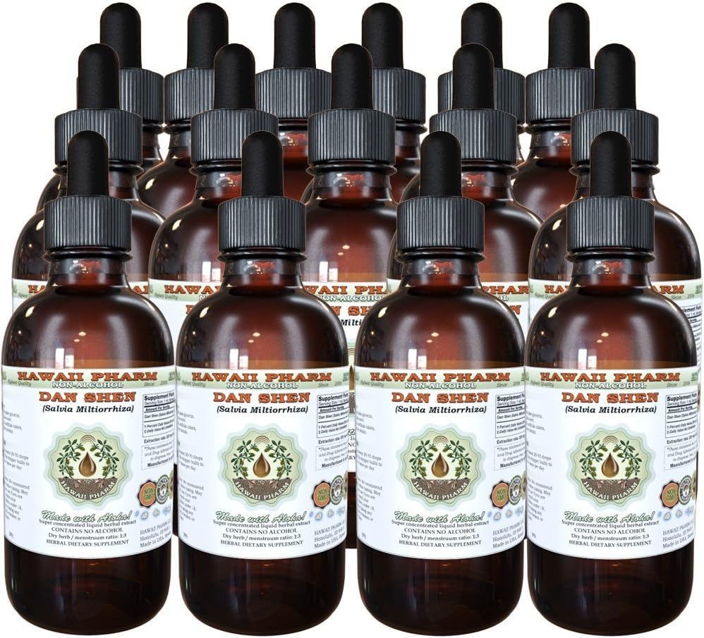 Hawaii Pharm Dan Shen Alcohol-Free Liquid Extract, Dan Shen, Salvia (Salvia Miltiorrhiza) Root Glycerite Natural Herbal Supplement 4x4 oz