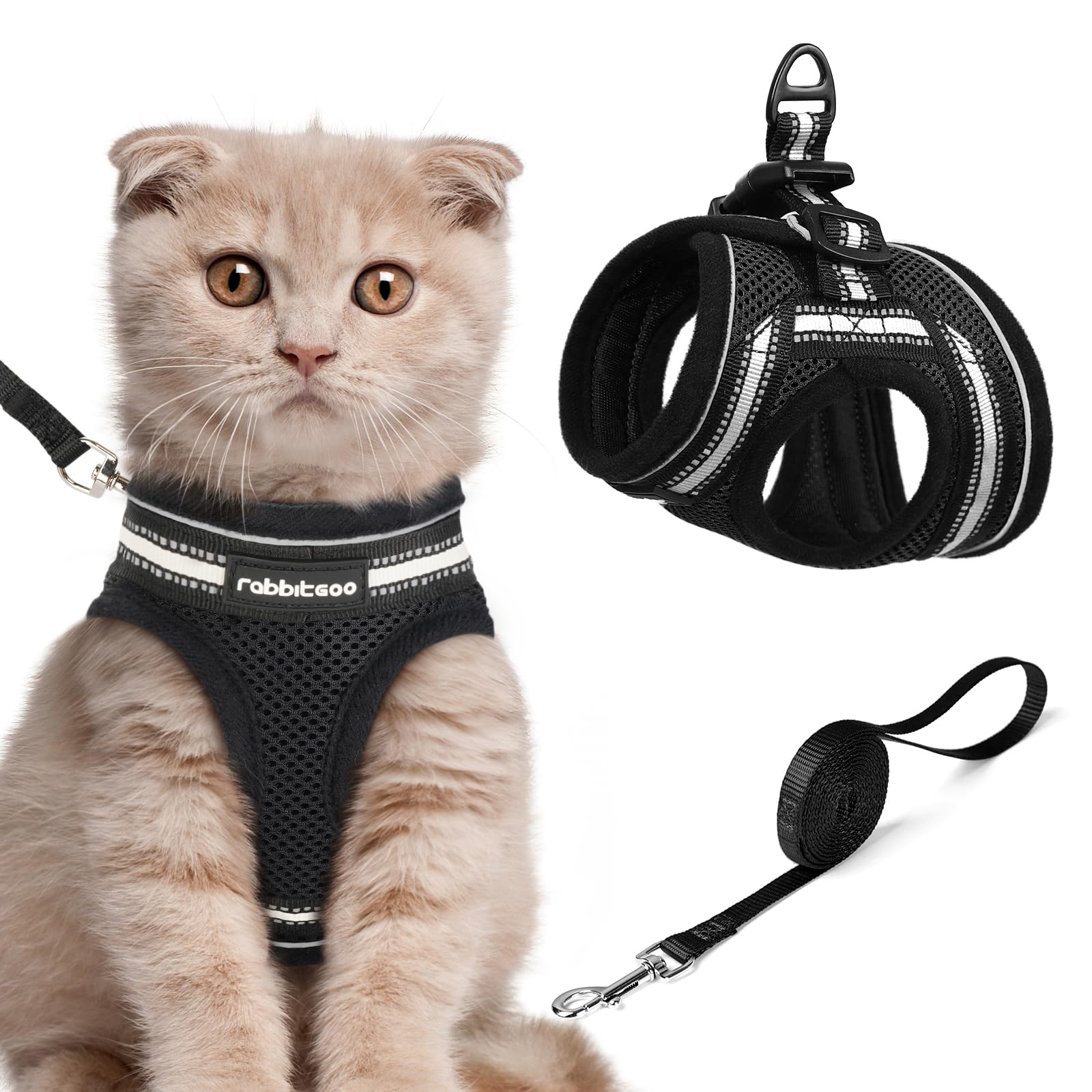 rabbitgoo Cat Harness and Leash Set for Walking Escape Proof, Adjustable Soft Kittens Vest with Reflective Strip for Cats, Comfortable Outdoor Vest, Black, Small — view 14