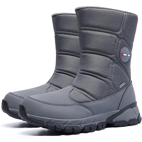 SILENTCARE Men's Winter Waterproof Snow Boots Warm Slip On Mid-Calf Zipper Booties Lightweight Outdoor Athletic