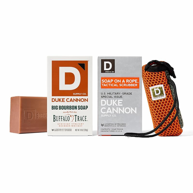 Duke Cannon Supply Co Sabonete Big American Bourbon com Esponja Tática, 331 g, Pacote com 1