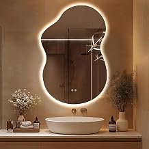 Irregular LED Bathroom Mirror 36 x 24 inch, Frameless Backlit Mirror with Lights Vanity Mirrors for Wall, Asymmetrical Anit-Fog, 3 Color Dimmable, Memory, Horizontal/Vertical