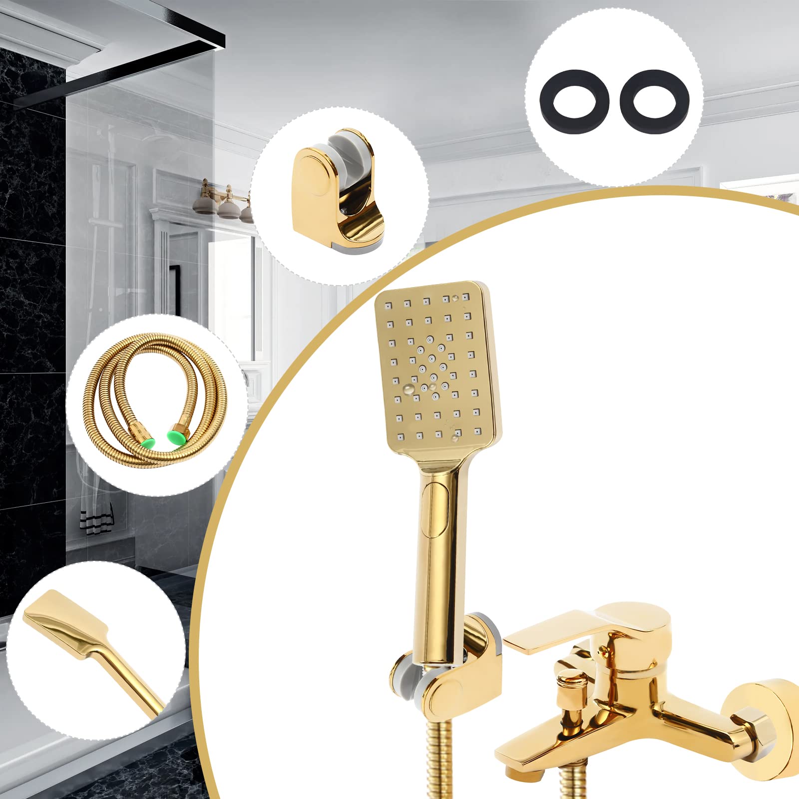 Grifo de ducha para bañera, grifo de bañera de doble control, juego de ducha con soporte de ducha y manguera de ducha, para duchas de baño, lavado de mascotas, limpieza de baño