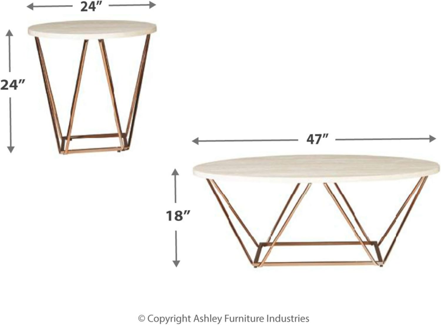 Signature Design by Ashley - Tarica Occasional Coffee Table Set of 3, White/Gold: Furniture & Decor