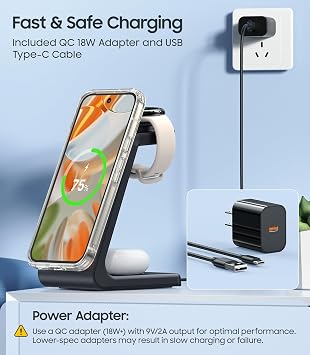 3 in 1 Magnetic Wireless Charger for Google Pixel Watch 3/2, Compatible with MagSafe, Fast Charging Stand with Adapter for Pixel 10/10 Pro Fold/10 Pro XL/9a/9/8/7/6 Pro, Buds(Not for Pixel Watch 4/1)