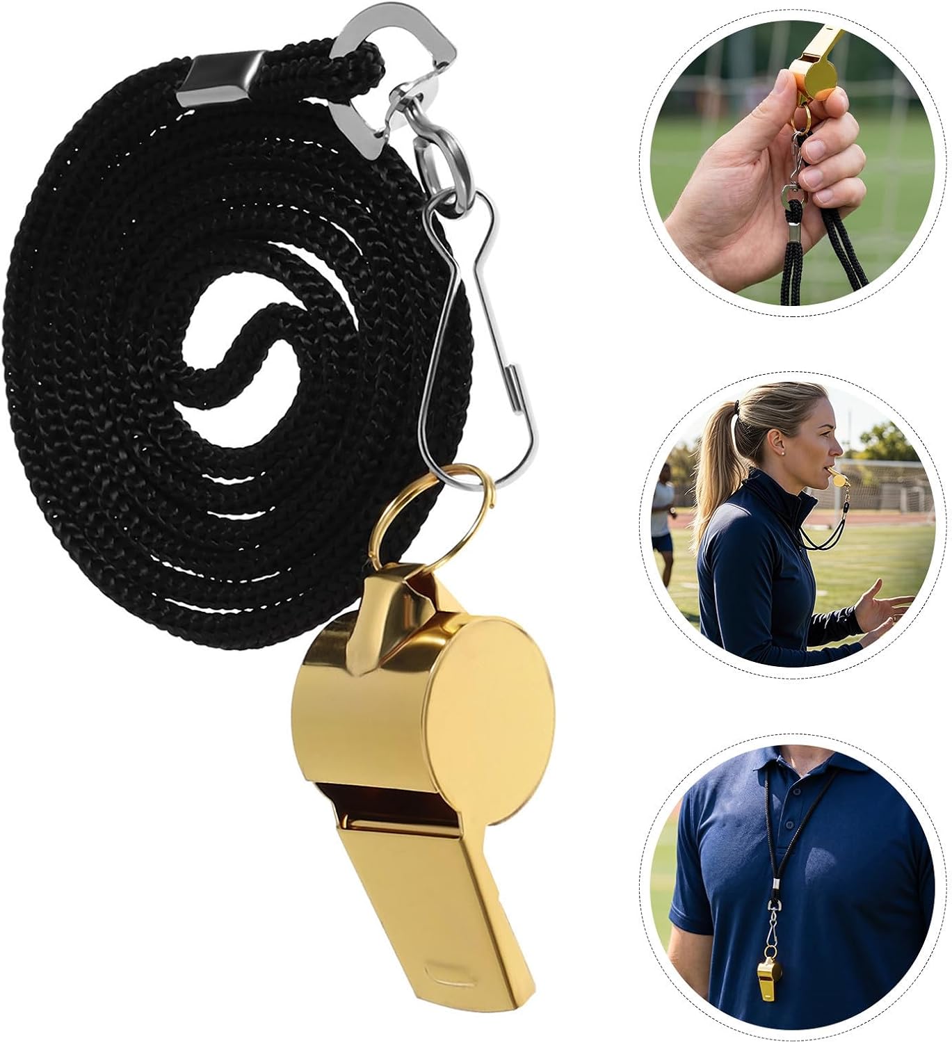Abaodam Whistle Loud Crisp Sound Stainless Steel with Lanyard 6pcs | Golden Finish, Portable Lanyard Included, for Teachers, Sailing and Group Activities