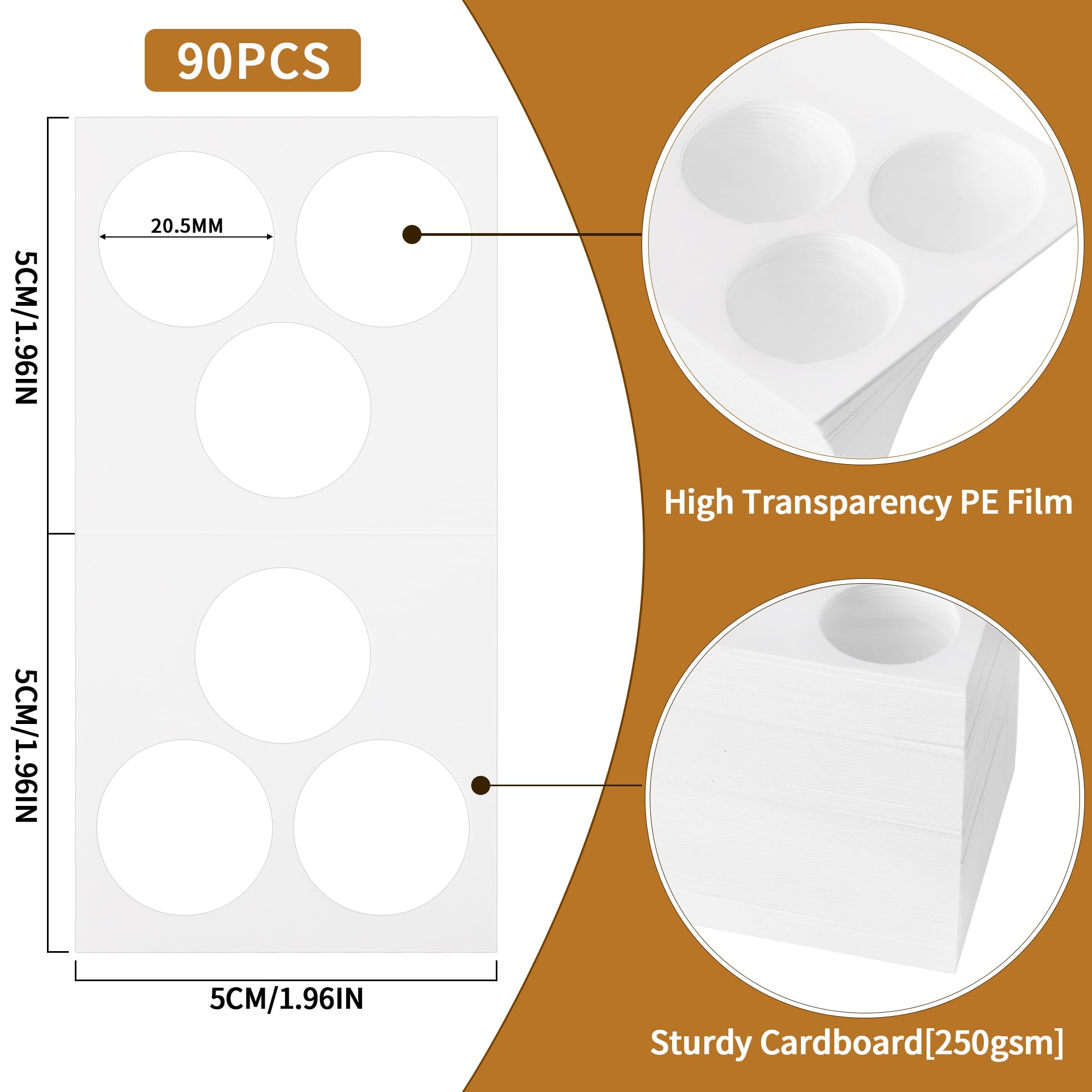 90 PCS 3-Hole Coin Flips for Penny - 20.5mm/0.8inch Cardboard Holders for Dime,Lincoln Cent 2x2 inch Pockets CS31205H3