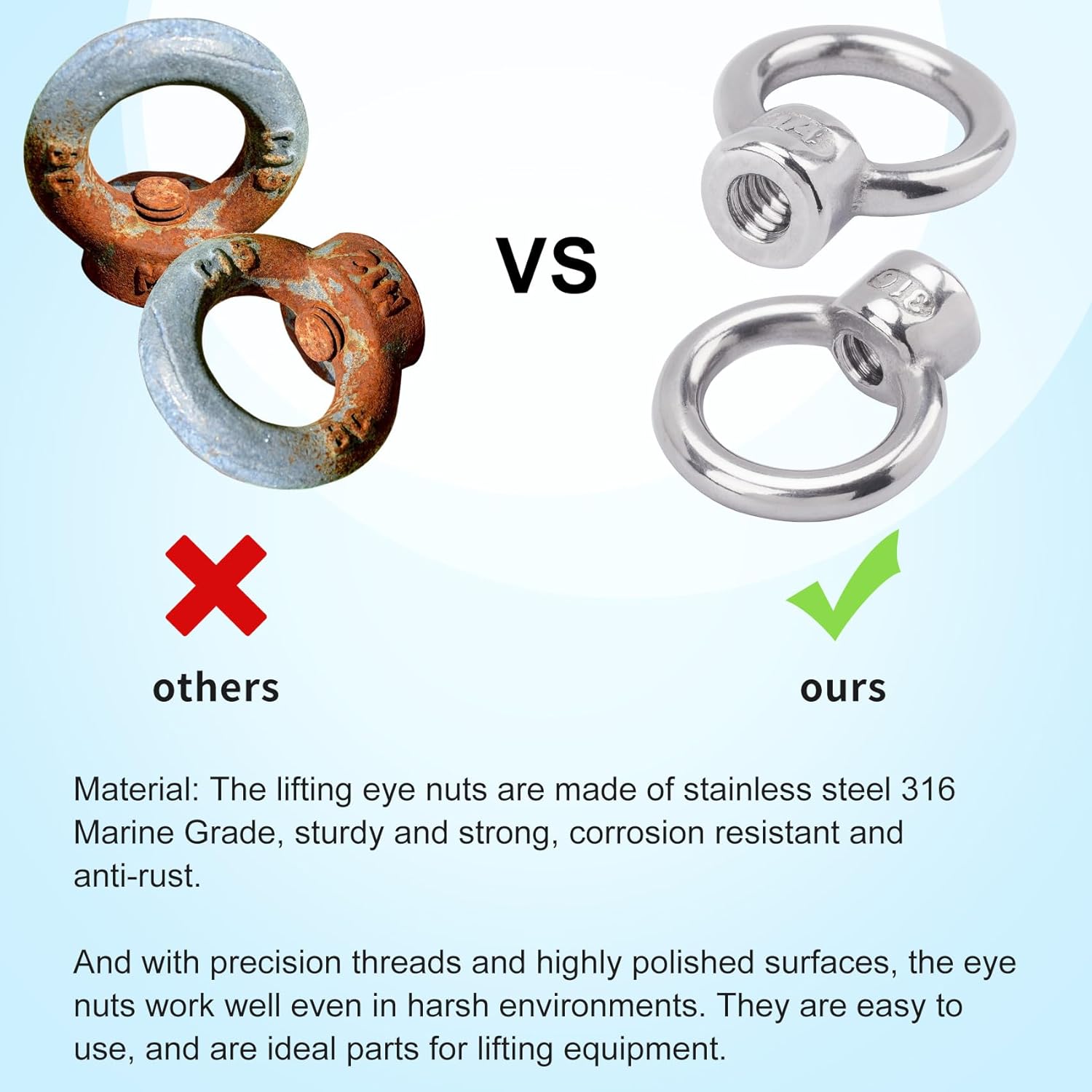 PAGOW 16 Pieces Stainless Steel 316 Lifting Eye Nut, 1/4" UNC Heavy Duty Marine Grade, Hardware Ring Shaped Eye Bolt