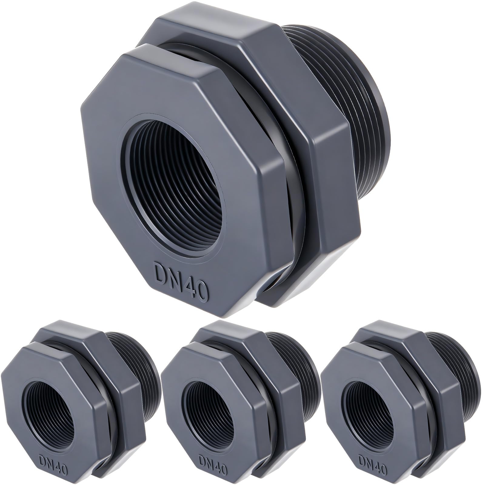 4 Pcs 1-1/2 Inch Bulkhead Fitting PVC Npt Tank Connector
