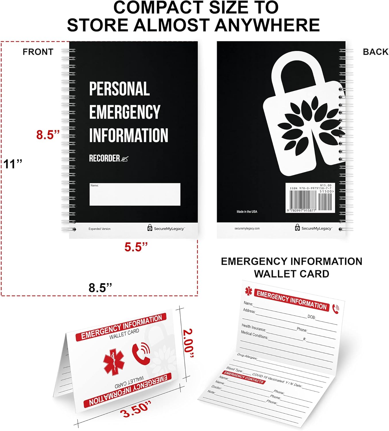 PERSONAL EMERGENCY INFORMATION RECORDER (Family of 2 Pack) - Family Emergency Workbook - Record Passwords, Contacts, Medical, Financial, Insurance, End of Life Plans, Personal Instructions and more : Office Products