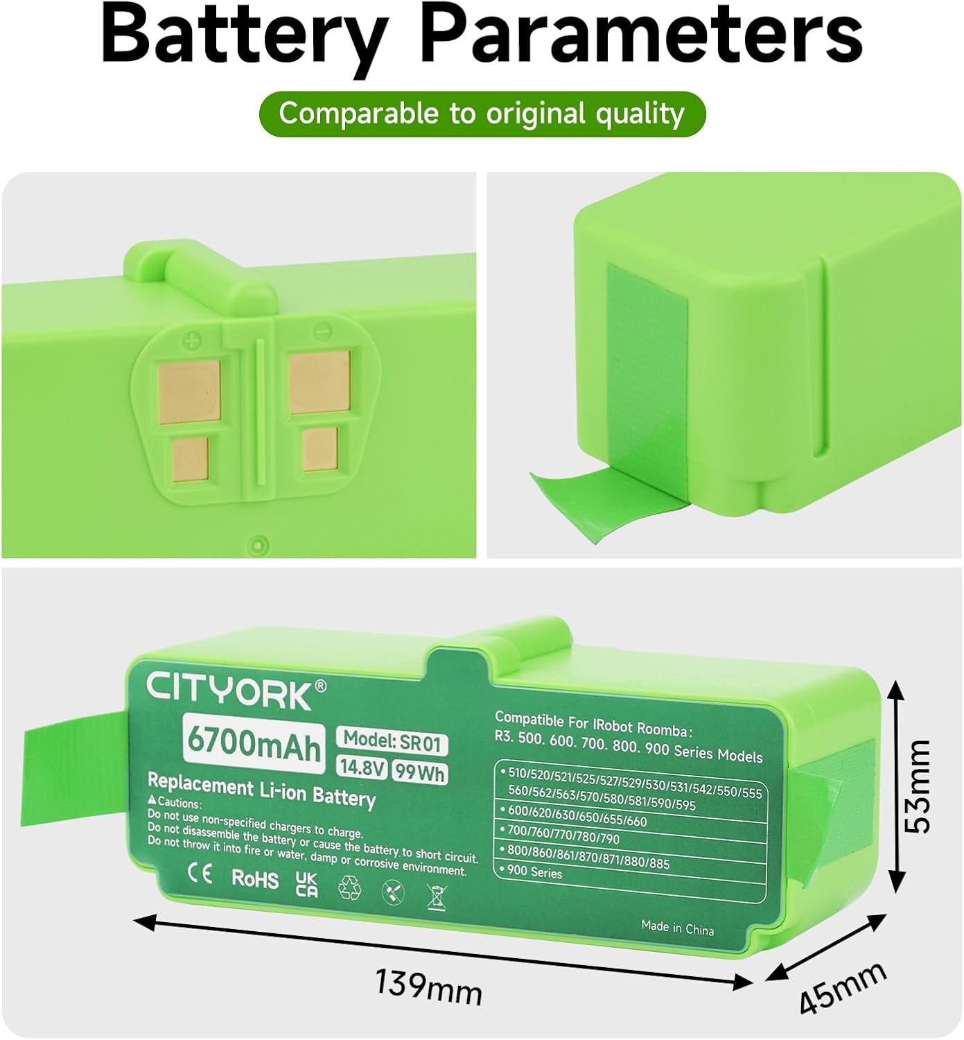 CITYORK 6700mAh Li-ion Replacement Battery for iRobot Roomba 880 500 510 520 550 552 555 560 562 570 580 600 655 700 760 790 800 Series