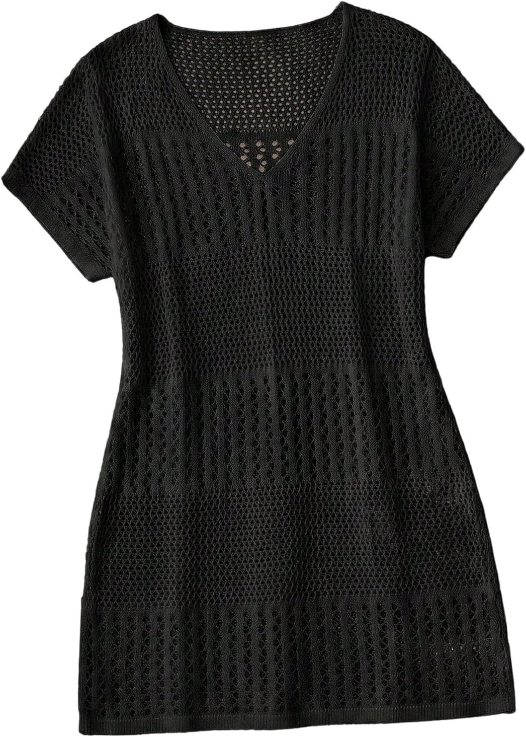 SweatyRocks Girl's Swim Cover Up Crochet Swimsuit Coverup Short Sleeve Hollow Out Beach Dress