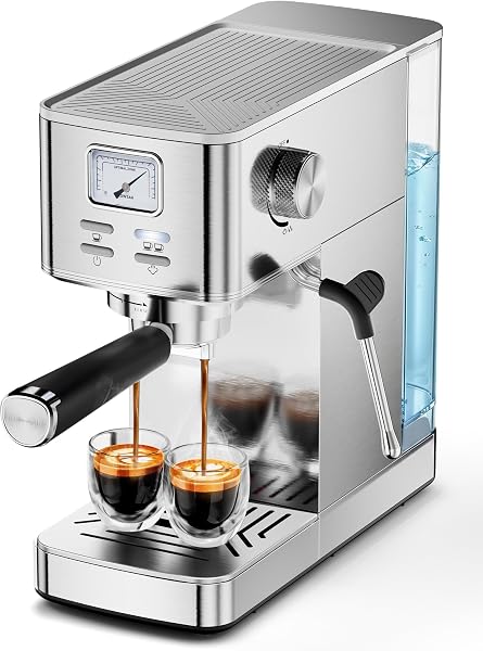 COWSAR Espresso Machine 20 Bar, Compact Commercial Espresso Maker with Milk Frother, Visual Pressure Gauge, Coffee Machine with 47oz Removable Water Tank and Capsule Funnel, for Cappuccino, Latte