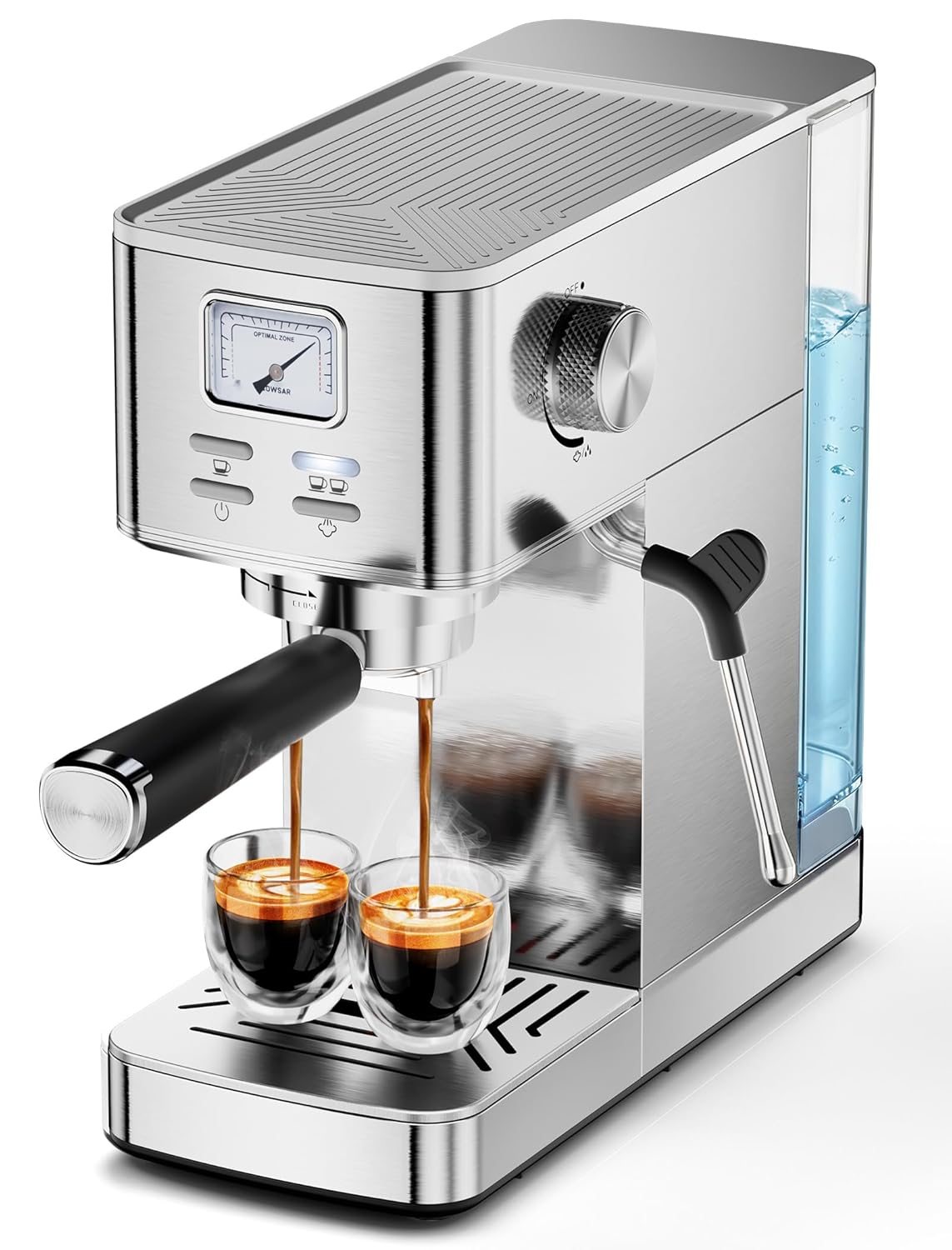 COWSAR Espresso Machine 20 Bar, Compact Commercial Espresso Maker with Milk Frother, Visual Pressure Gauge, Coffee Machine with 47oz Removable Water Tank and Capsule Funnel, for Cappuccino, Latte