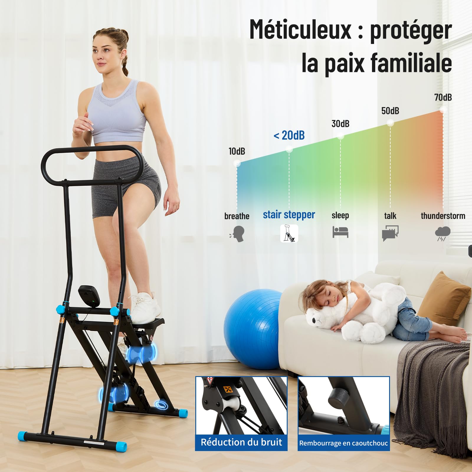HXD-ERGO Stepper d’Escalier Pliable Fitness 2026, Appareil Cardio Maison Professionnel avec Guidon Réglable, Écran LCD, Machine d’Entraînement Complet du Corps Compacte