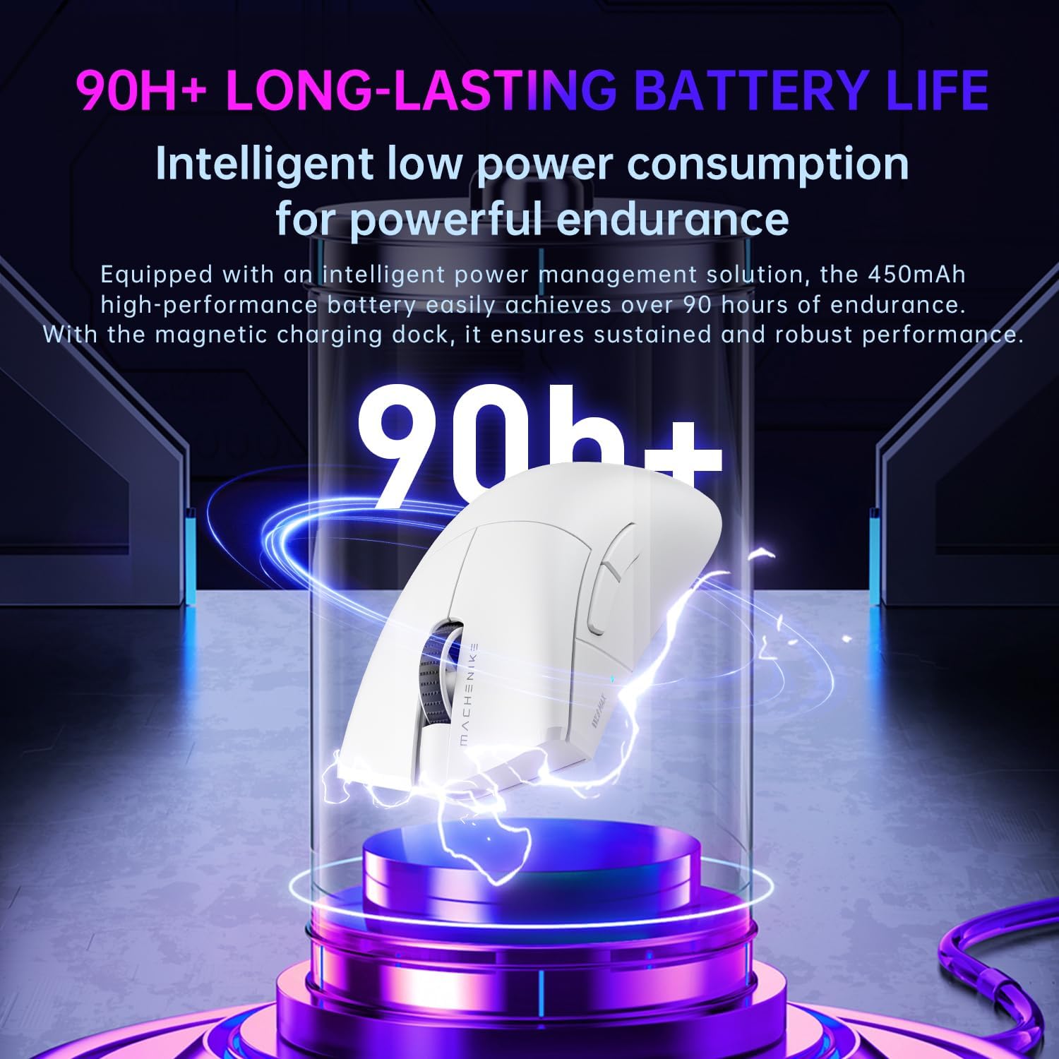 Machenike L8 MAX Wireless Gaming Mouse with RGB Charging Dock,26,000 Dots Per Inch,PAW3395 Sensor,5 Programmable Buttons,Long Battery Life,White Gaming Mice Compatible with PC, Mac