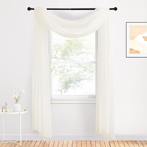 Miniatura 2 de NICETOWN Cenefa decorativa para ventana, toldo de gasa transparente para cama, cenefa para sala de estar, dormitorio, ceremonia (beige claro, 1