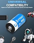 Artman paquet de 4 1.5V Batterie rechargeable Lithium C avec 2 en 1 USB-C Câble de recharge, 9000mWh, Batterie Ion lithium C de haute capacité pour jouets réflecteurs, recharge