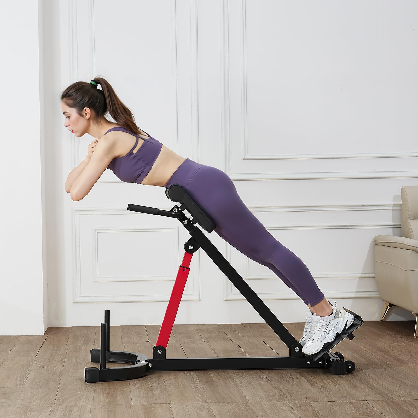 VEVOR Panca Iperestensione Sedia Romana, Macchina di Estensione Regolabile 158 kg, Attrezzatura per Muscoli Posteriori della Coscia, Parte Addominale, Panca Allenamento Palestra Domestica