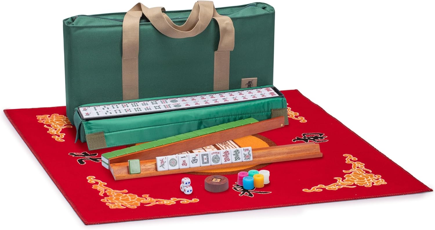 Yellow Mountain Imports Mahjong Bundle - American Mahjong Set Huntington with Red 31" Table Cover