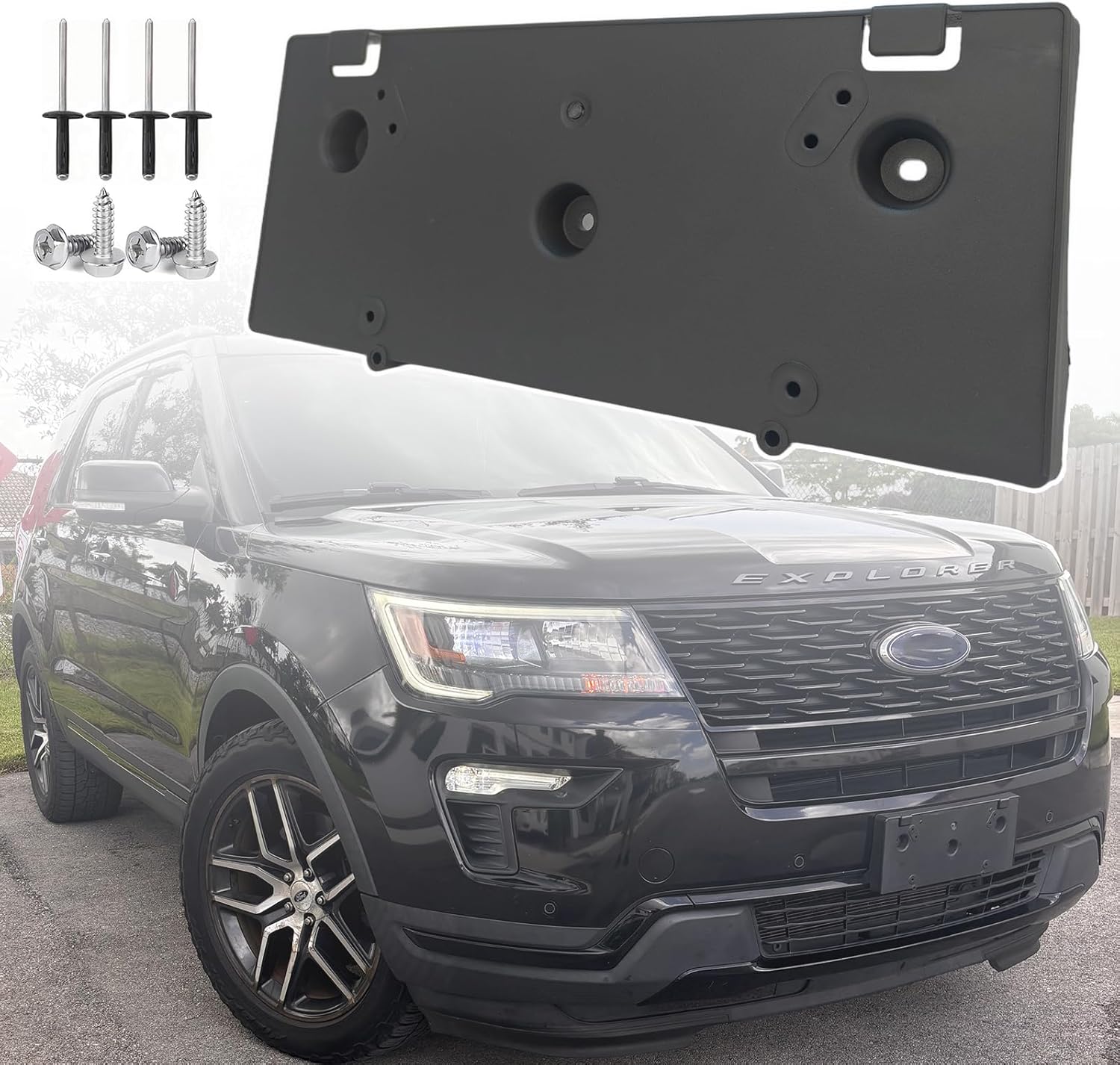 Front License Plate Frame for Ford Explorer 2018 2019 Front Bumper License Plate Holder Mounting Bracket Cover Replace# JB5Z-17A385-AA Partslink# FO1068174