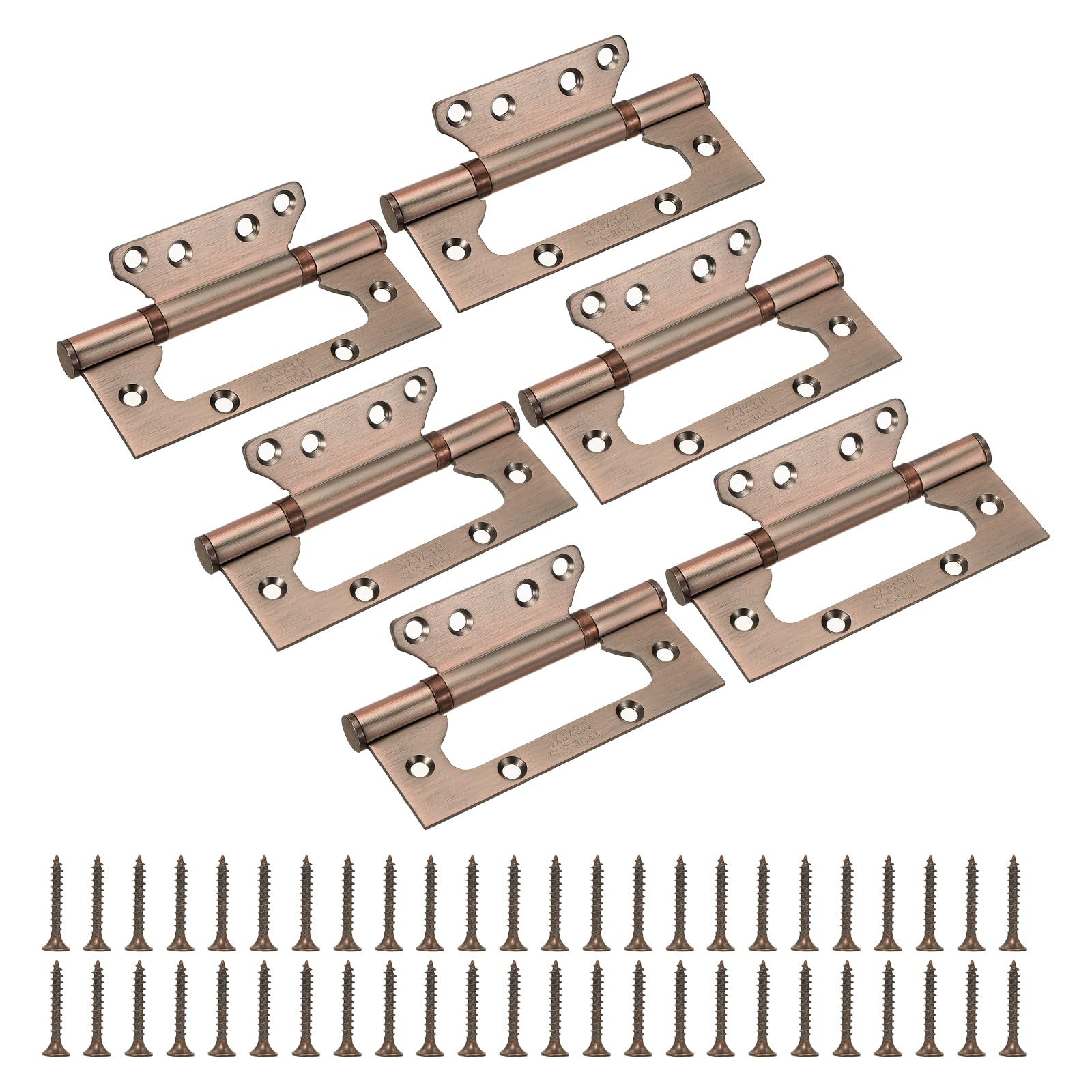 sourcing map 6Pcs Non Mortise Door Hinges, 5" x 2.2" Stainless Steel Hinges with Mounting Screws, Ball Bearing Door Hinges for Interior and Exterior Doors, Wood and Metal Doors, Copper