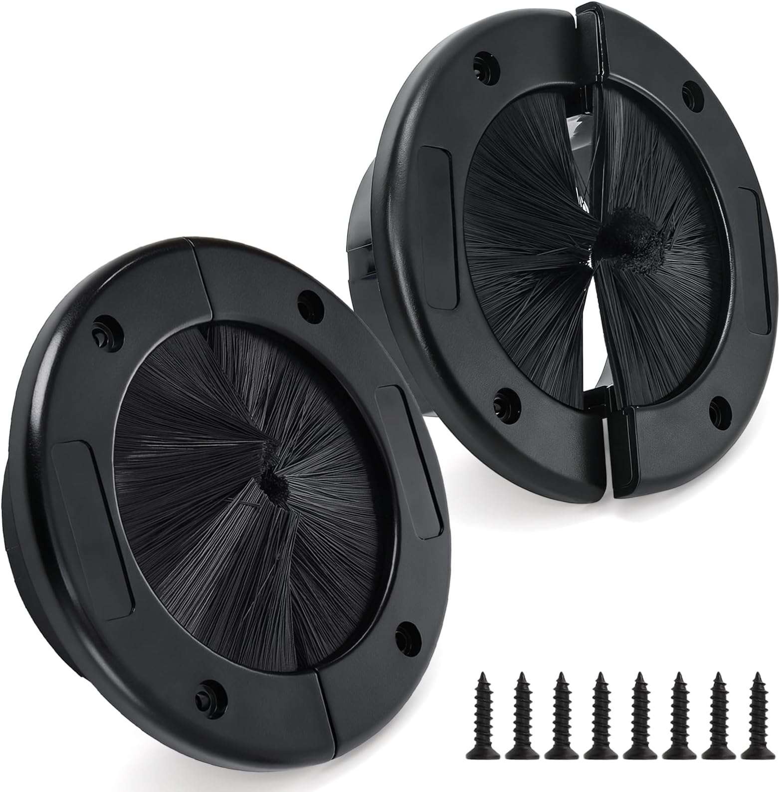 2 Pack 4" Round Brush Grommet, Large Split Design for Raised Floor, Cable & Airflow Management, Secure Screw Fittings for Home, Data Center, Wall & Floor Use
