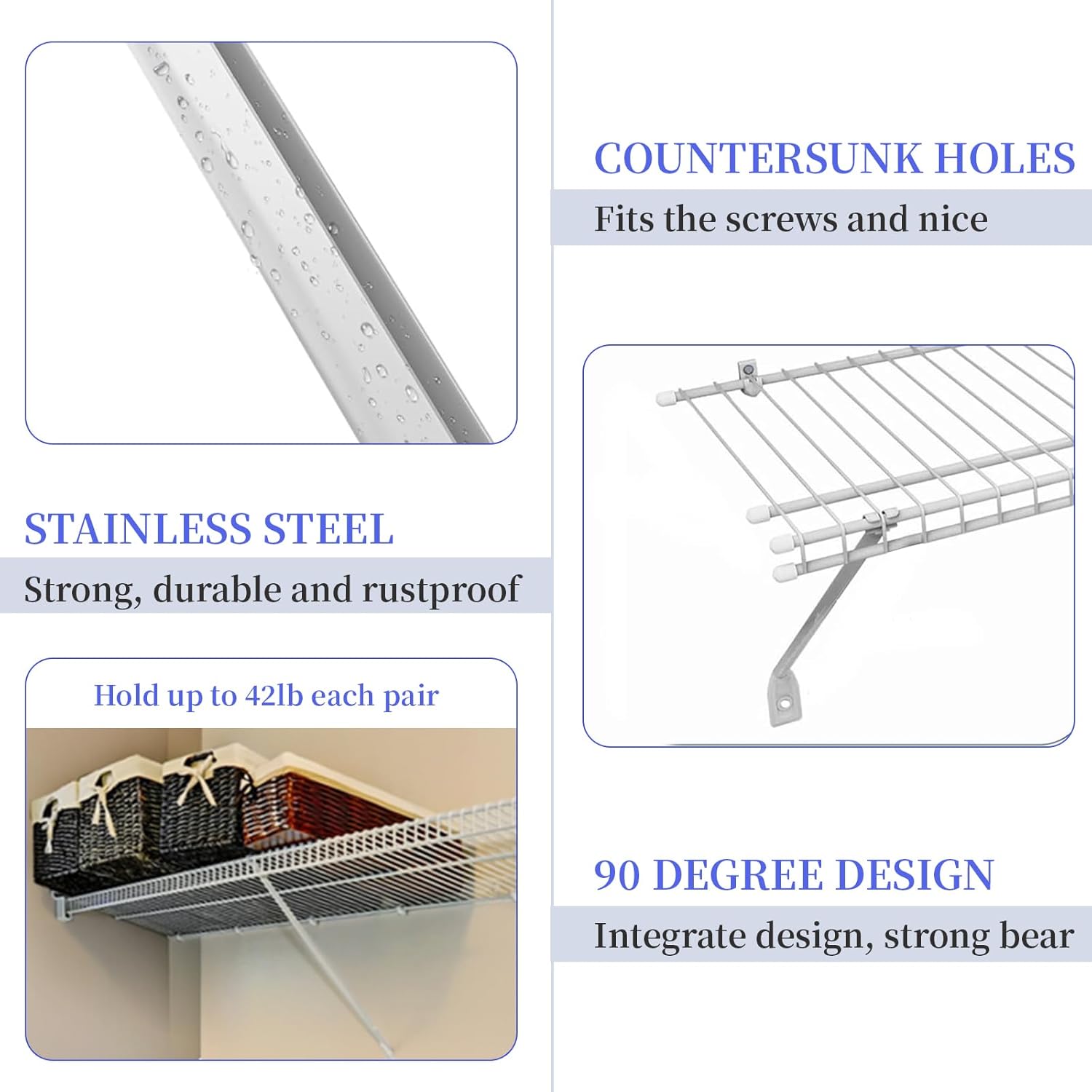 6PCS 12 Inch Support Brackets for Wire Shelving Wire Shelf Brackets Closet Shelf Brackets with Anchors and Pins for Installation Wire Shelving Support Brackets for Closet Wire