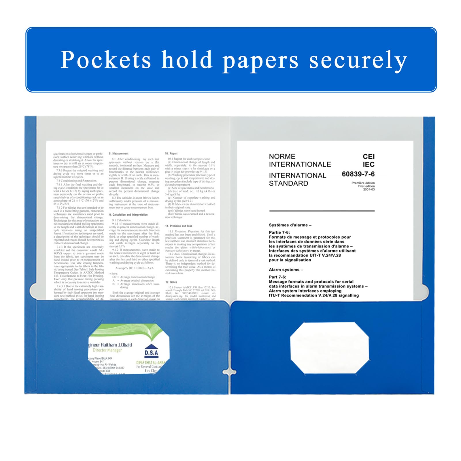 Zzrywuty Lot de 100 dossiers avec poches, format lettre, avec fente pour cartes, deux poches pour étudiants, hommes d'affaires, employés à domicile et de bureau (bleu)