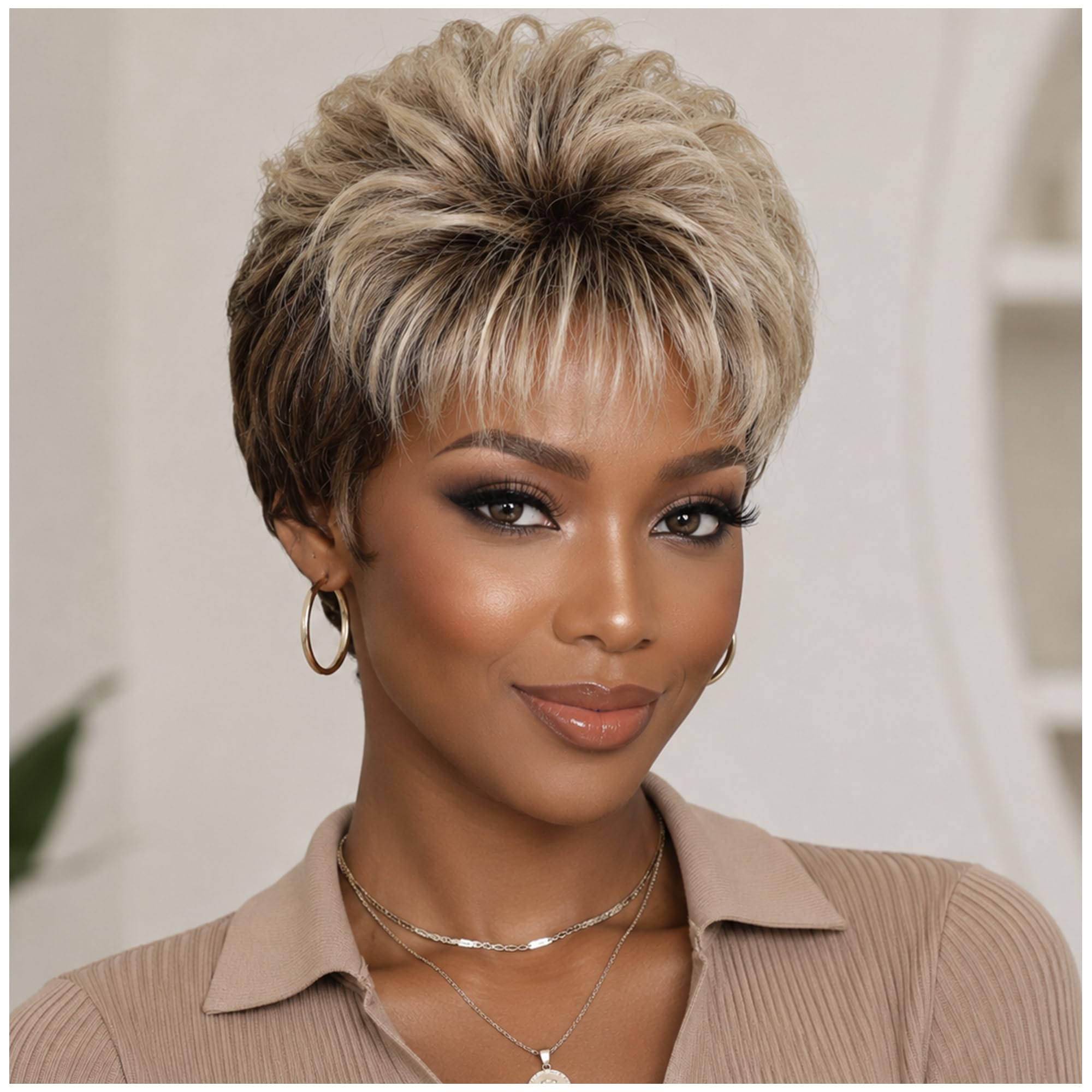 Amazon.com: XIUFAXIRUSI Short Blonde Pixie Cut Wigs for  display picture 2