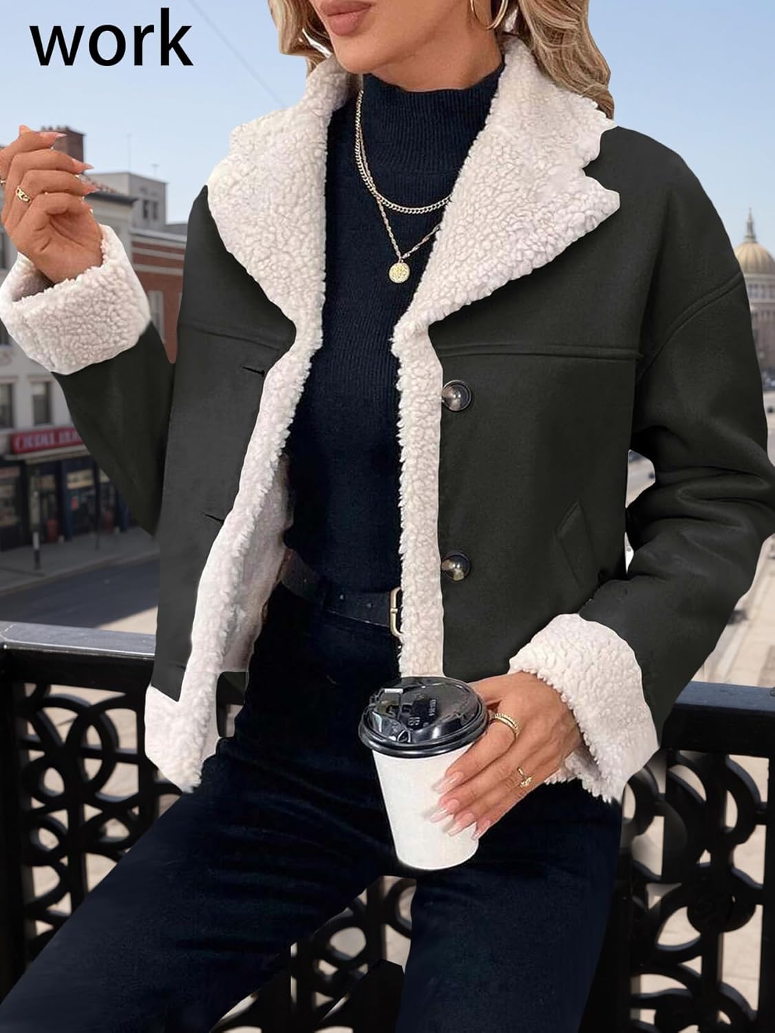 Mina Self 2025 Winter Women's Faux Suede Sherpa Jacket - Shearling Lined Fur Leather Warm Thick Fleece Fuzzy Outerwear - Image 3