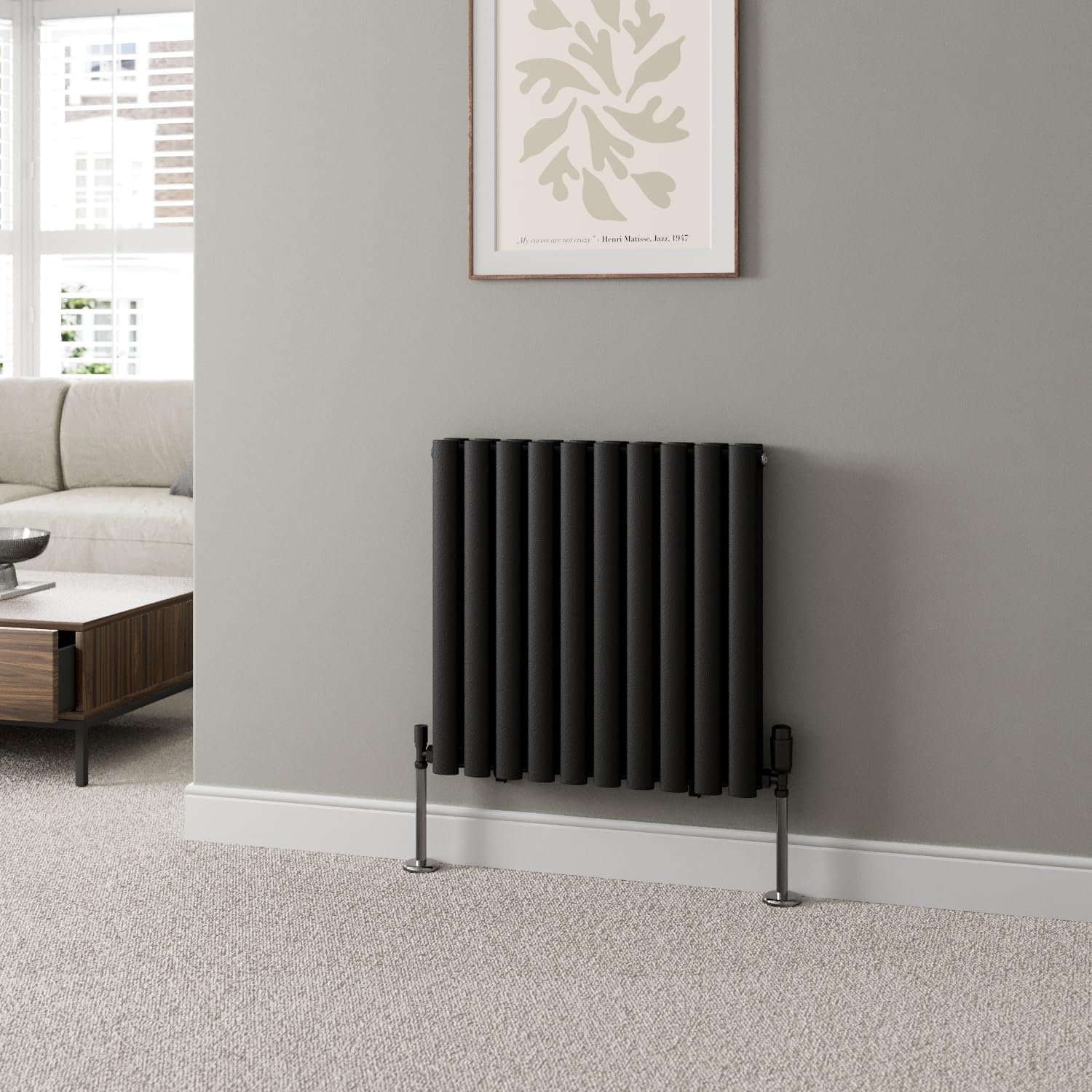Duratherm Black Duratherm® 600 X 600Mm Horizontal Designer Radiator Double Column Oval Tube Modern Central Heating Panel Bathroom Radiators