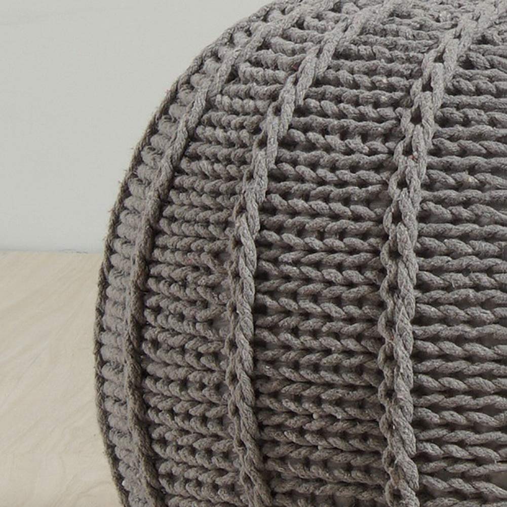 Pouf Rond Tricoté À La Main,Potoirs De Plancher De Corde Tressée De Coton De Style Câble Repose-Pieds De Siège Confortable-b 48x48x35cm(19x19x14inch)