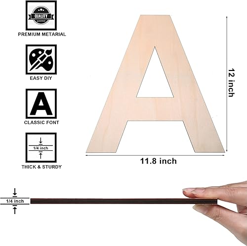 Miniatura 9 de Letra K de madera de 12 pulgadas de grosor, letra de madera grande sin terminar de 14 de pulgada de grosor para manualidades, decoración de pared