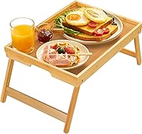 Vista 9 de Pipishell - Bandeja de bambú para cama con patas plegables, bandeja de desayuno para sofá, cama, comer, trabajar, se utiliza como bandeja de Negro