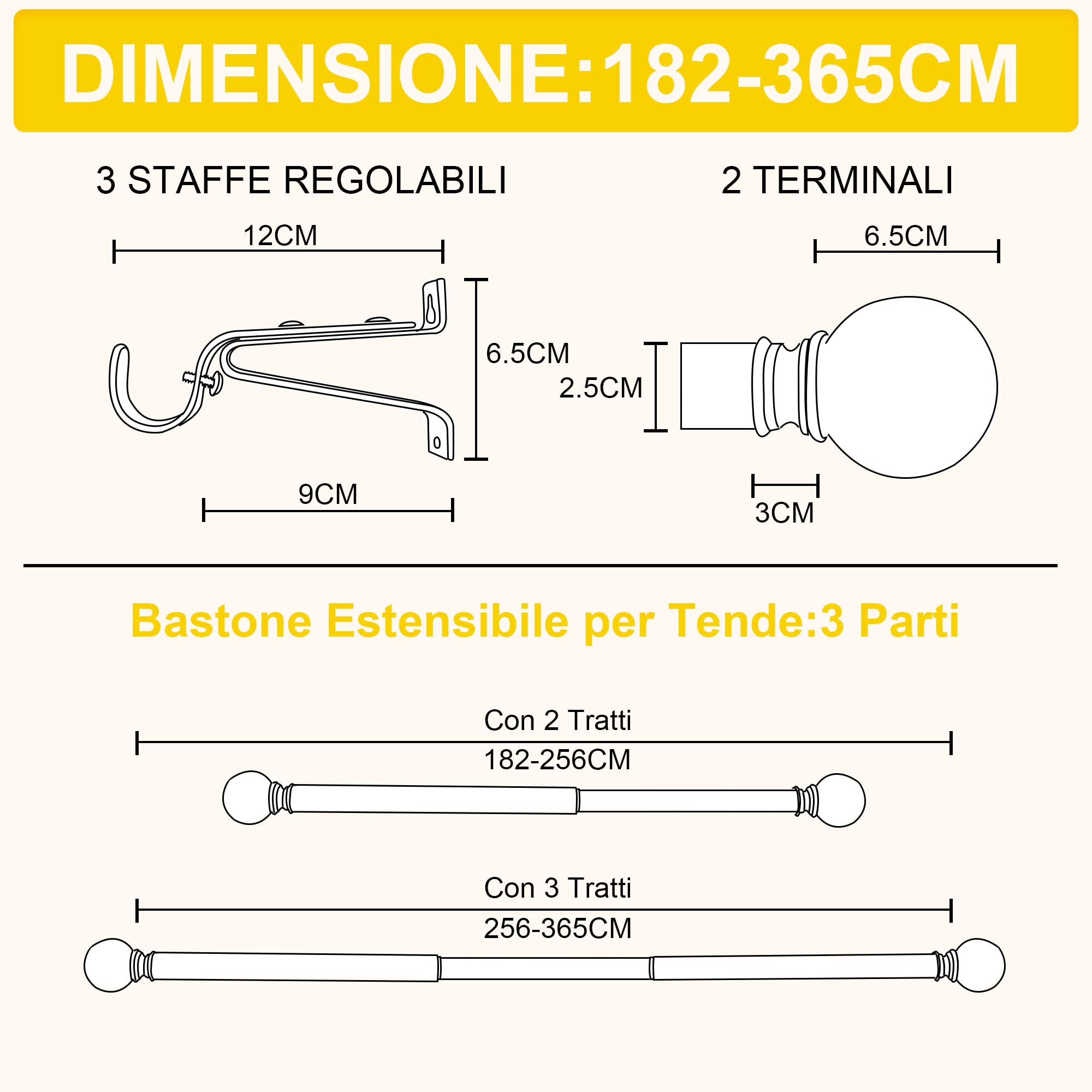 NICETOWN Bastone Tenda Estensibile con Terminali Rotondi - Bastoni per Tende Moderni per Camera da Letto con Staffe, da 182 a 365 cm, Diametro 25 mm, Nichel Argento
