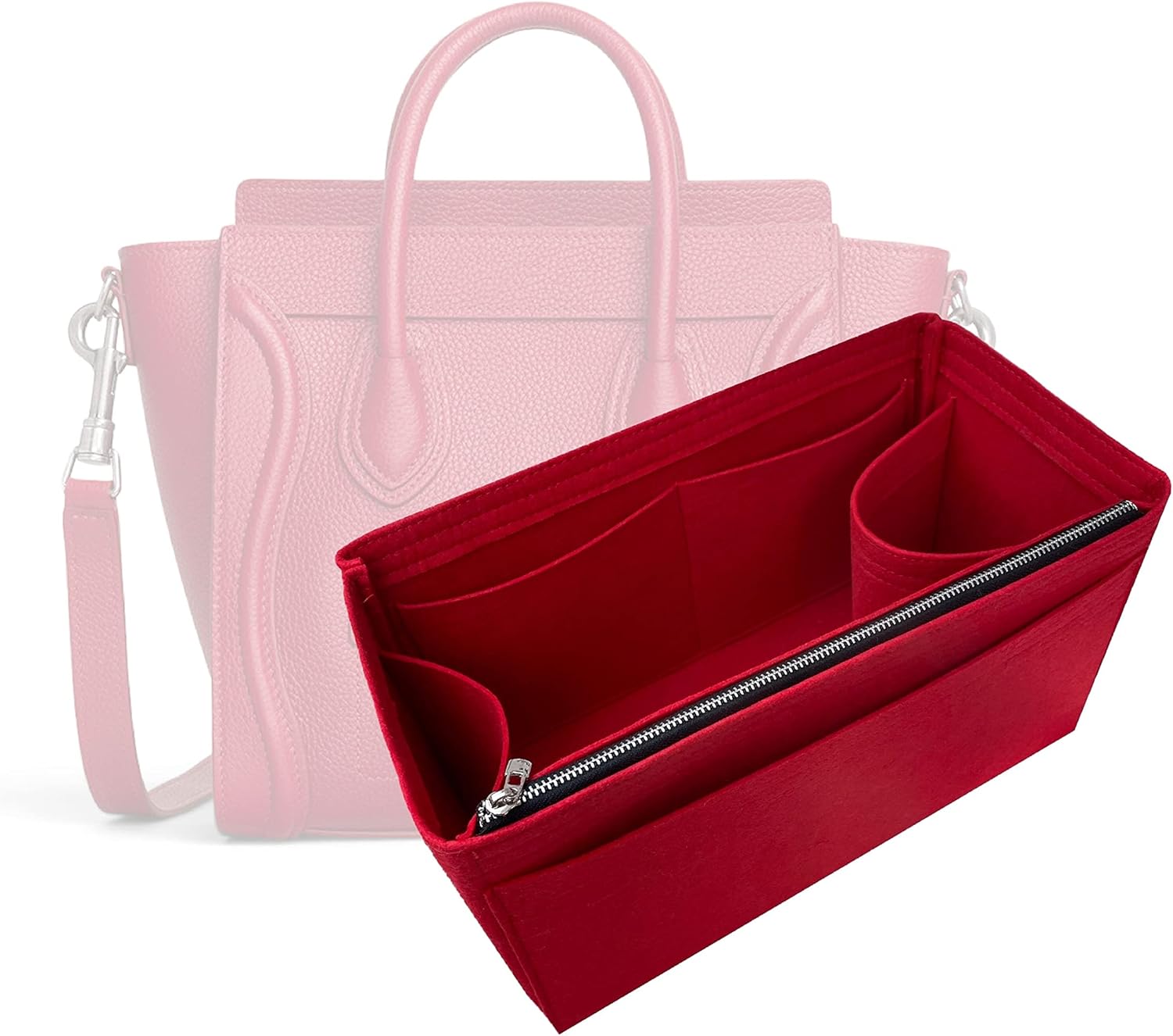 Premium Purse Organizer compatible with Luggage Nano/Micro/Mini/Medium Bag Insert — Perfect Fit, Durable Quality Felt, Full Coverage & No Bulking, 24+ Shades (for Luggage Nano, Red)