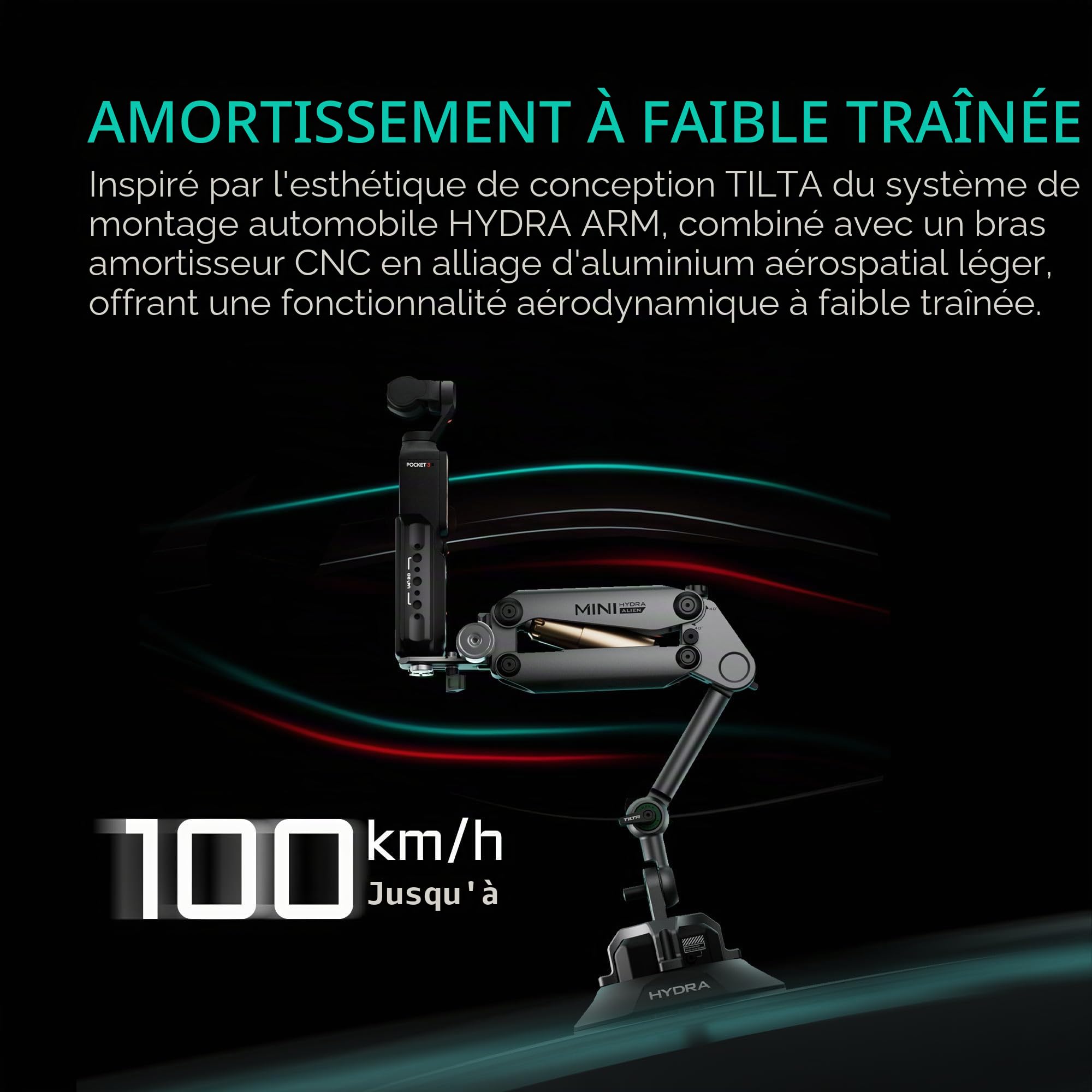 Tilta Hydra Alien Mini kit de Ventouse électronique – Gris Titane | Compatible avec DJI Pocket 3 et Autres caméras d'action/Smartphones | Amortissement hydraulique | Bras réglable