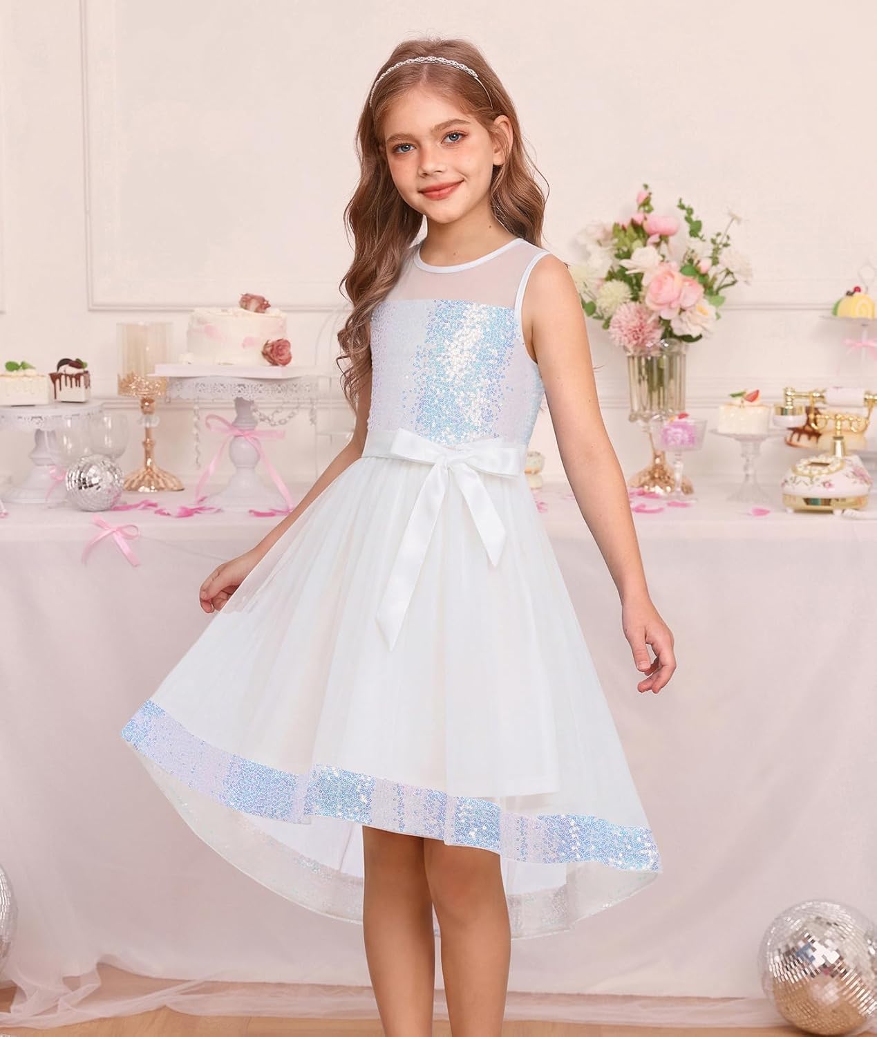 GRACE KARIN Girls Sequin Party Formal Dress Wedding Guest Sparkle Fancy Birthday Tulle High Low Prom Dresses 6-14 Years - Image 2