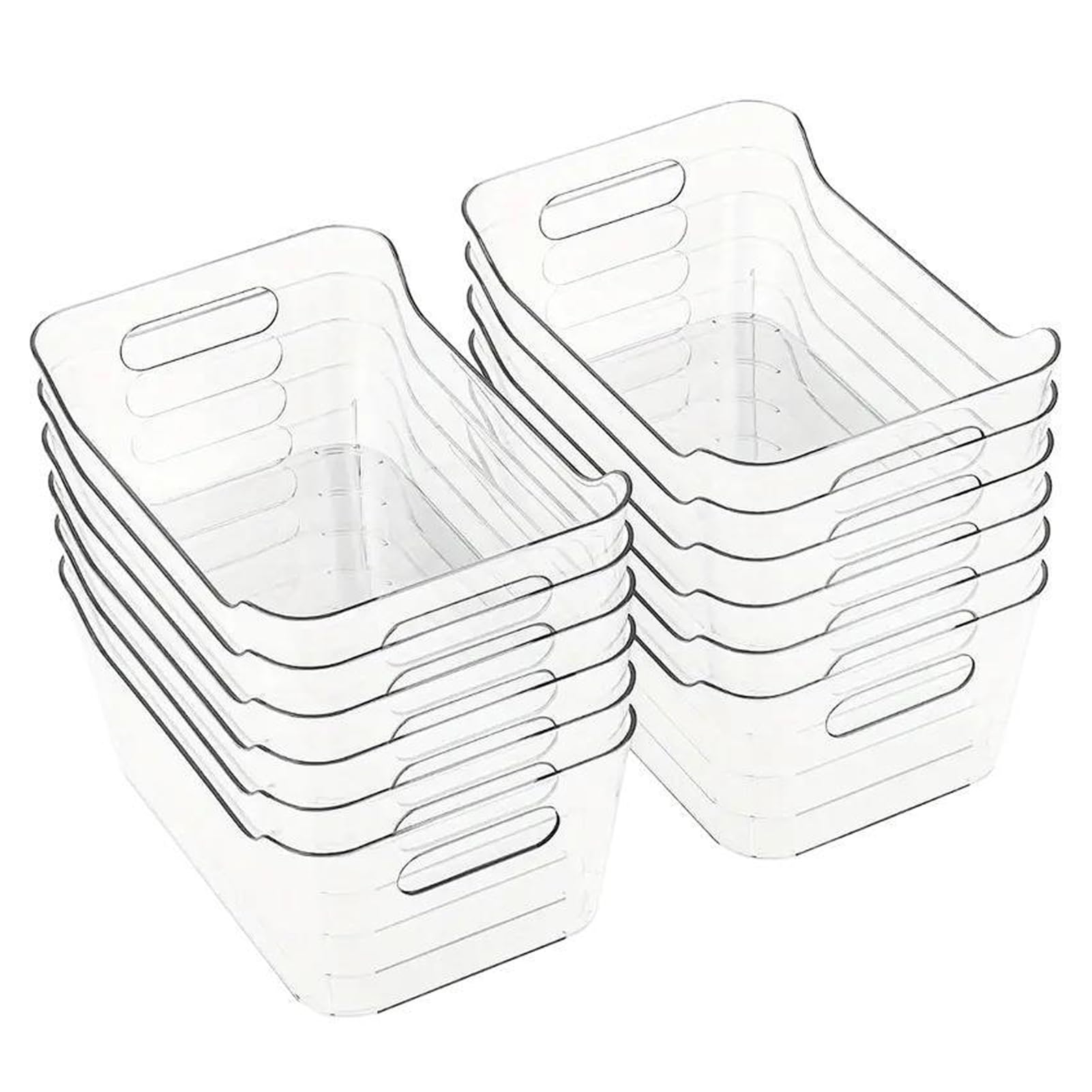 12 Stück KüHlschrank Organizer, Fridge Organizer, Stapelbare Organizer KüHlschrank Mit Griff für Speisekammer, Gefrierschrank, Schrank, Schublade, Büro