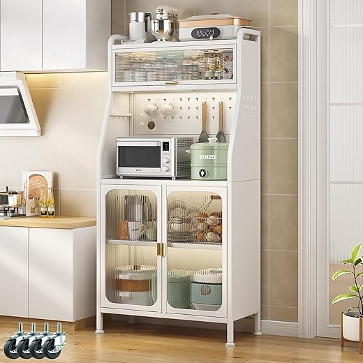 YOIZO Mobile Cucina Dispensa Bianco 36x66x162cm, con Porte e Ripiani, Mobiletto Cucina...
