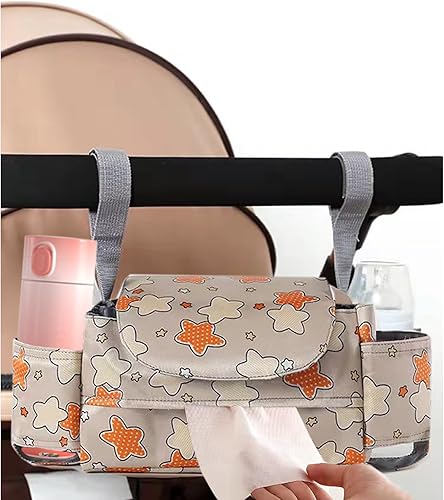 Beliiyely Organizador de cochecito con soporte para tazas, bolsillo para toallitas y bolsa para teléfono, accesorios para bolsa de cochecito y