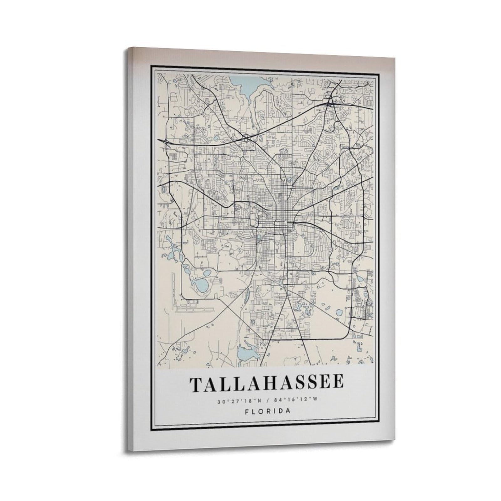 xiaoxiaoshen Tallahassee FL Map Canvas Poster Wall Art Prints Room Aesthetic Murals Bedroom And Living Decorations 20x30inch(50x75cm)