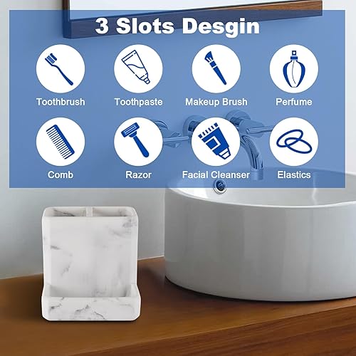 Miniatura 7 de Soporte para cepillos de dientes para baños, organizador de encimera, accesorios organizadores de encimera, con 3 compartimentos de almacenamiento
