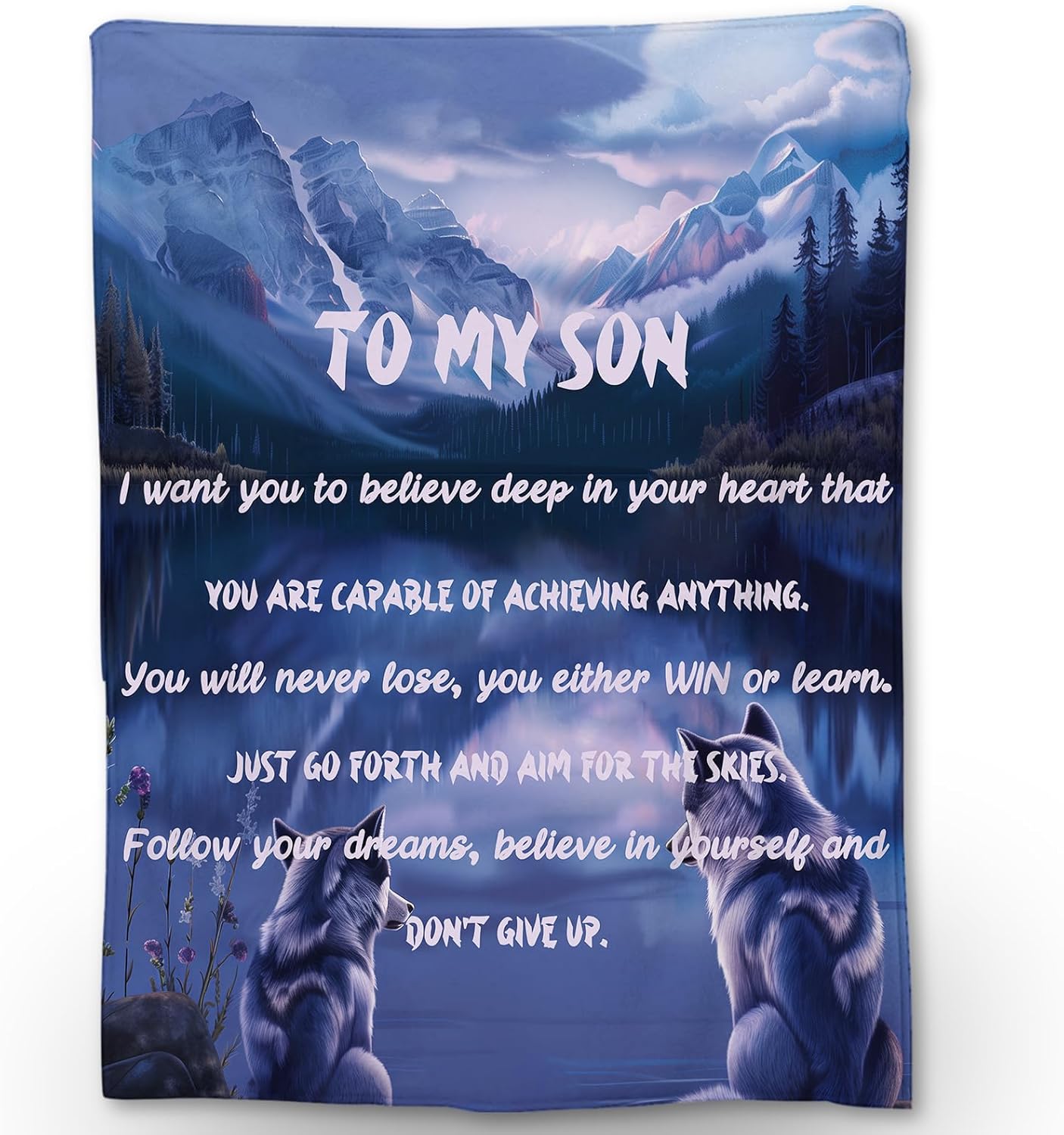 to My Son Gifts Wolf Inspirational Throw Blanket, Soft Warm Fuzzy Lightweight Flannel Blankets for Adults Boys Kids Son from Dad Mom, Idea Gifts for Birthday Graduation Christmas 60×50 in