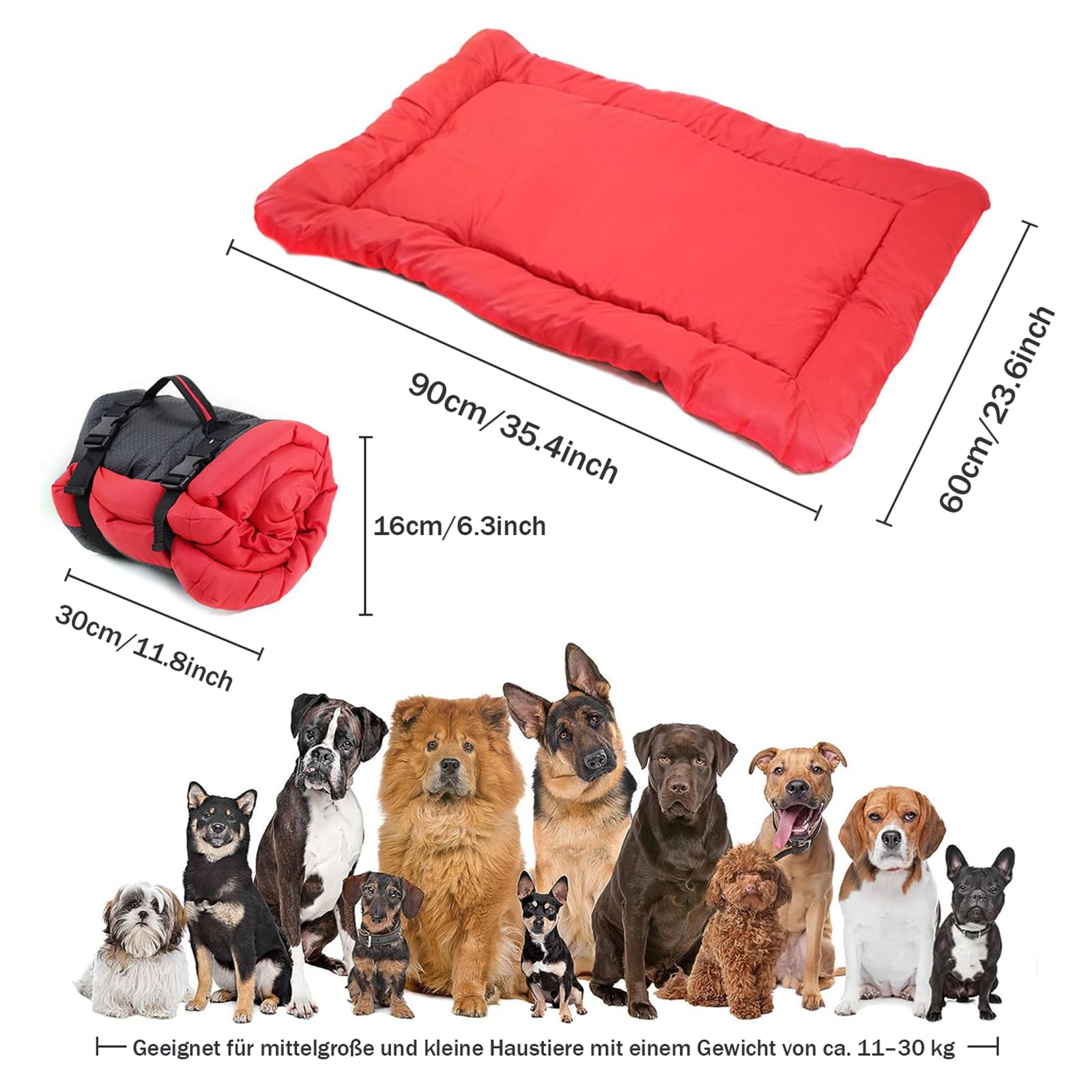 Tappetino per Cani Pieghevole,facile da pulire,resistente tappetino per cani in oxford,Impermeabile Letto per Cani Gatti Portatile Coperta Domestici Materasso Multifun (Rosso, 90x60cm)