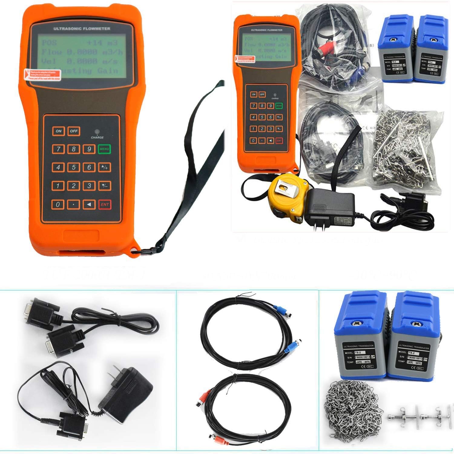 Digital Portable Ultrasonic Flow Meter Flowmeters DN50~700mm 1.97-27.56in with TM-1 Standard Medium Transducer