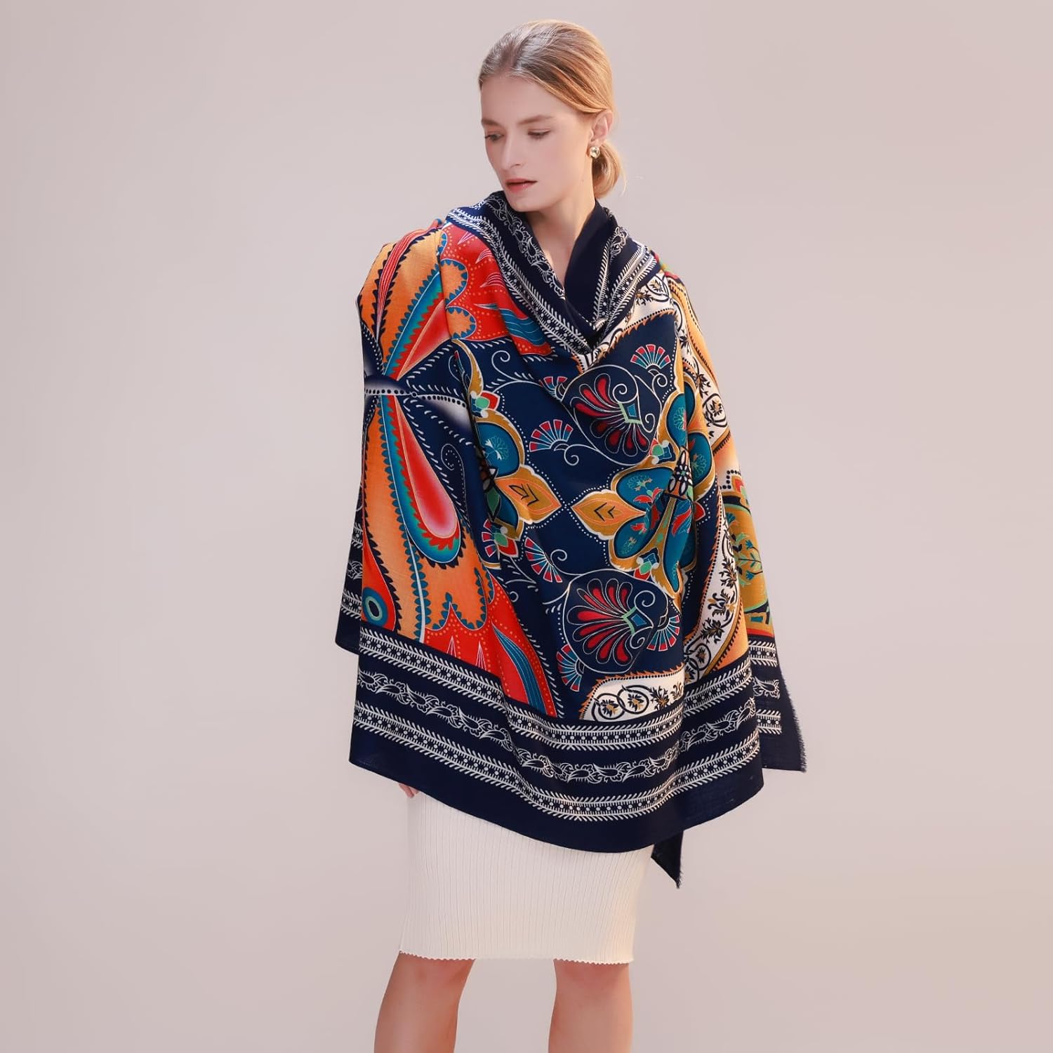 DANA XU Double-Sided Reversible 100% Merino Wool Pashmina Shawl and Wraps for Women Extra Large Soft for Dresses and Travel - Image 6