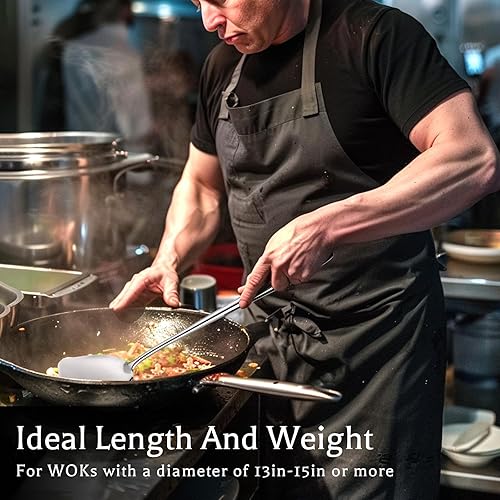 Miniatura 2 de Juego de herramientas de espátula Wok pulida con espejo, espátula para wok de acero inoxidable 304 de 17 pulgadas, juego de utensilios de cocina